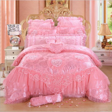 Conjunto de roupa de cama princesa de renda rosa vermelha 4/6/8 peças conjunto de cama de casamento luxo capa de edredom comprar usado  Enviando para Brazil