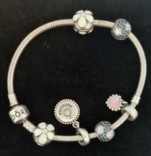 Pulseira de prata esterlina PANDORA cobra com 6 berloques de prata esterlina - Tamanho 7,5" comprar usado  Enviando para Brazil