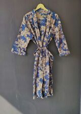 Roupão de algodão indiano longo quimono roupa de dormir cinza estampa floral noite quimono roupões EUA, usado comprar usado  Enviando para Brazil