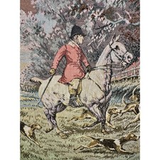 Painel de tapeçaria tecido vintage caça raposa cães de cavalo cena equestre 18x19 comprar usado  Enviando para Brazil