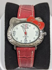 Vintage Hello Kitty Relógio Feminino Tom Prata Estojo Pulseira de Couro Vermelho 7,5 Polegadas comprar usado  Enviando para Brazil