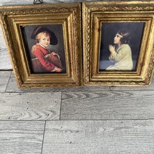 Par de cuadros vintage estilo victoriano enmarcados en oro niño y niña hechos en Italia 5x5 segunda mano  Embacar hacia Mexico