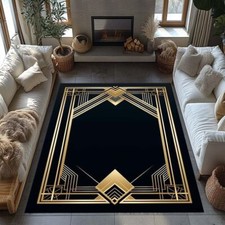 Tapete Art Deco, Tapete Listrado de Ouro Preto, Tapete Forrado de Ouro, Tapete Geométrico, Modo, usado comprar usado  Enviando para Brazil