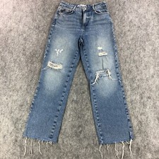 Jeans feminino Zara tamanho 4 azul corte reto cintura alta bainha desgastada comprar usado  Enviando para Brazil
