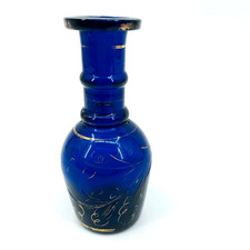 Usado, Vaso de vidro arte soprado à mão azul cobalto vintage design de vinhedo dourado sem marca 7" comprar usado  Enviando para Brazil