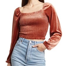 Blusa Elodie Veludo Manga Longa Manga Folhada Ferrugem Decote Quadrado Veludo Tamanho Extra Grande Nova comprar usado  Enviando para Brazil