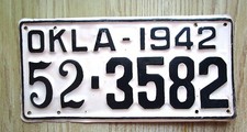 Oklahoma 1942 license for sale  Lake Panasoffkee