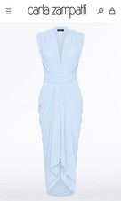 Vestido Carla Zampatti 6 EUA 4 azul Georgette cachoeira midi sem mangas RRP $949 comprar usado  Enviando para Brazil