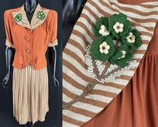 Vestido terno vintage 1940 feltro flor acabamento marrom rayon listra creme lã crepe 2 peças comprar usado  Enviando para Brazil