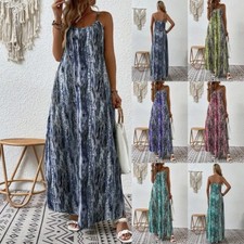 Vestido maxi feminino boho verão alças espaguete floral casual férias verão comprar usado  Enviando para Brazil