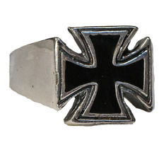 Anel cruz de ferro 0,925 prata esterlina esmalte motociclista metal pesado gótico alemão, usado comprar usado  Enviando para Brazil