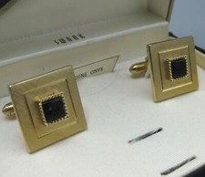 Abotoaduras masculinas texturizadas ouro preto ônix caixa de exibição joias vintage DB144 comprar usado  Enviando para Brazil
