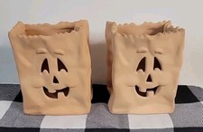 2 suportes votivos vintage de cerâmica Halloween "bolsa luminaria" 4" de altura comprar usado  Enviando para Brazil