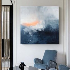 Pintura a óleo abstrata azul moderna feita à mão em tela sala de estar decoração para casa, usado comprar usado  Enviando para Brazil