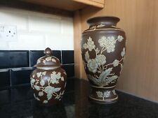 Vaso moderno estilo japonês decorado à mão em relevo 12" e vaso de 8" com tampa. comprar usado  Enviando para Brazil