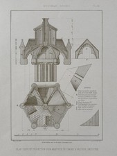 Grande litho original, 1900 plano de marcenaria, desenho arquitetônico púlpito de igreja, usado comprar usado  Enviando para Brazil