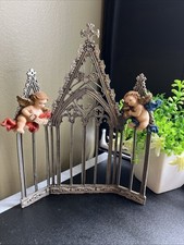 Usado, Antigo Mini Painel de Parede Igreja Gótica 8”T Metal Intrincado Dois Querubins Anjos comprar usado  Enviando para Brazil