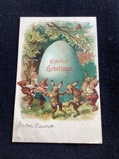Cartão postal de Páscoa vintage gnomos elfo dançando com coelhos coelho antigo 1908 comprar usado  Enviando para Brazil