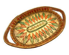 Usado, Cesta oval artesanal artesanal 19,5 x12,5 polegadas bandeja/cesta - tecido laranja/verde comprar usado  Enviando para Brazil