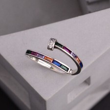Anel feminino moda ajustável cristal zircônia cúbica arco-íris prata 925 comprar usado  Enviando para Brazil