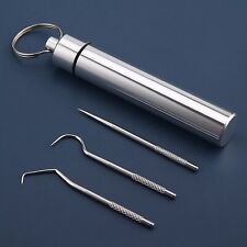 Conjunto de palito de dente 3 peças metal aço inoxidável limpeza oral de dentes com tubo de armazenamento, usado comprar usado  Enviando para Brazil