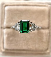 Anel de casamento 3,00 quilates esmeralda natural esmeralda e diamante acabamento em ouro branco 14k 8, usado comprar usado  Enviando para Brazil