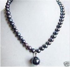 Colar pingente de pérola preta taitiana 7-8mm 14mm concha redonda 18"", usado comprar usado  Enviando para Brazil