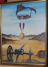 Pintura al óleo original vintage "guerra" militar firmada y enmarcada civil años 70  segunda mano  Embacar hacia Mexico
