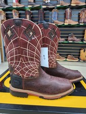 Bota de trabalho Justin Derrickman masculina impermeável marrom estampa de avestruz biqueira quadrada 10D comprar usado  Enviando para Brazil