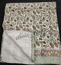 Edredón Kantha Bohemio Color Verde Estampado Floral Verano Moderno Algodón Kantha segunda mano  Embacar hacia Mexico