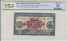 Usado, Banco Nacional Ultramarino Macau 5 Patacas 1944 PCGS 35 comprar usado  Enviando para Brazil