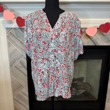 Blusa Tommy Hilfiger estampa floral gola V vermelha rosa branca manga curta verão top, usado comprar usado  Enviando para Brazil