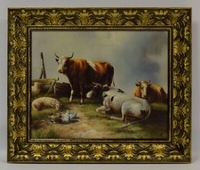 Stary obraz krowy na pastwisku, olej 64x54,5 cm na sprzedaż  PL