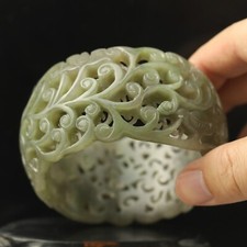 Pulseira de jade hetiana natural esculpida à mão flor oca #50 comprar usado  Enviando para Brazil