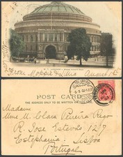 Cartão postal antigo colorido à mão de Londres para Portugal 1903 ROYAL ALBERT HALL portão de entrada comprar usado Cartão postal antigo colorido à mão de Londres para Portugal 1903 ROYAL ALBERT HALL portão de entrada comprar usado  Enviando para Brazil