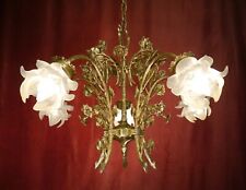 Usado, LUSTRE ANTIGO VINTAGE LATÃO BRANCO CETIM VIDRO LÂMPADA 5 LUZES Ø 28" comprar usado  Enviando para Brazil