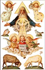 Cartão postal recortado vintage presépio ovelha anjo coro e deus 1935, usado comprar usado  Enviando para Brazil