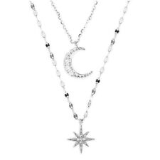 Two layer Star Moon Pendant 925 Sterling silver Necklace jewellery Women New comprar usado  Enviando para Brazil