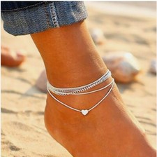 Pulseira de tornozelo feminina corrente tornozeleira pé prata esterlina praia joia corda coração comprar usado  Enviando para Brazil