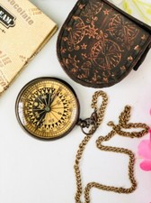 Brújula vintage con cadena y estuche de cuero estilo antiguo senderismo brújula regalo segunda mano  Embacar hacia Mexico