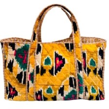 Linda bolsa tote indiana de veludo estampada amarela Ikat para bolsas femininas, usado comprar usado  Enviando para Brazil