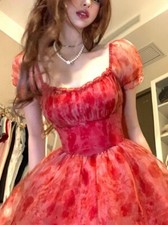 Usado, Mini vestido de festa curto fada floral doce feminino elegante vermelho francês 2023  comprar usado  Enviando para Brazil