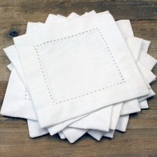 Guardanapos de coquetel pesados 6" ponto bainha branco - mistura de linho algodão 70/30 - 12, usado comprar usado  Enviando para Brazil