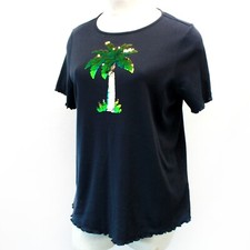 Blusa Quacker Factory Plus preta lantejoulas tropicais palmeira gola redonda 3X comprar usado  Enviando para Brazil
