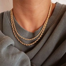 Corrente de corda masculina feminina folheada a ouro 18K aço inoxidável atacado 2-7 mm 18-32"", usado comprar usado  Enviando para Brazil