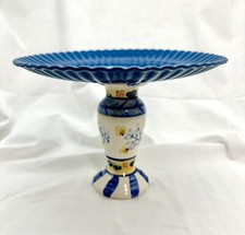 Placa de pedestal cerâmica pintada à mão floral azul/branco/amarelo 9” comprar usado  Enviando para Brazil
