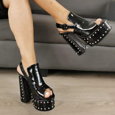 Sandálias femininas plataforma biqueira aberta salto alto grosso cravejado sapatos sexy clube bombas, usado comprar usado  Enviando para Brazil
