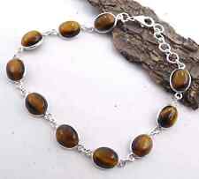 Pulseira fina de prata esterlina 10,20 Gm 925 AAA olho de tigre cabine pedra 9" M1760 comprar usado  Enviando para Brazil