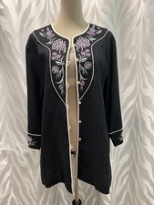 Espreguiçadeira Bob Mackie mistura de linho bordada com botão manga longa G comprar usado  Enviando para Brazil