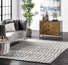 Tapete de lã branco cinza moderno padrão geométrico feito à mão tapete de área para sala de estar comprar usado  Enviando para Brazil